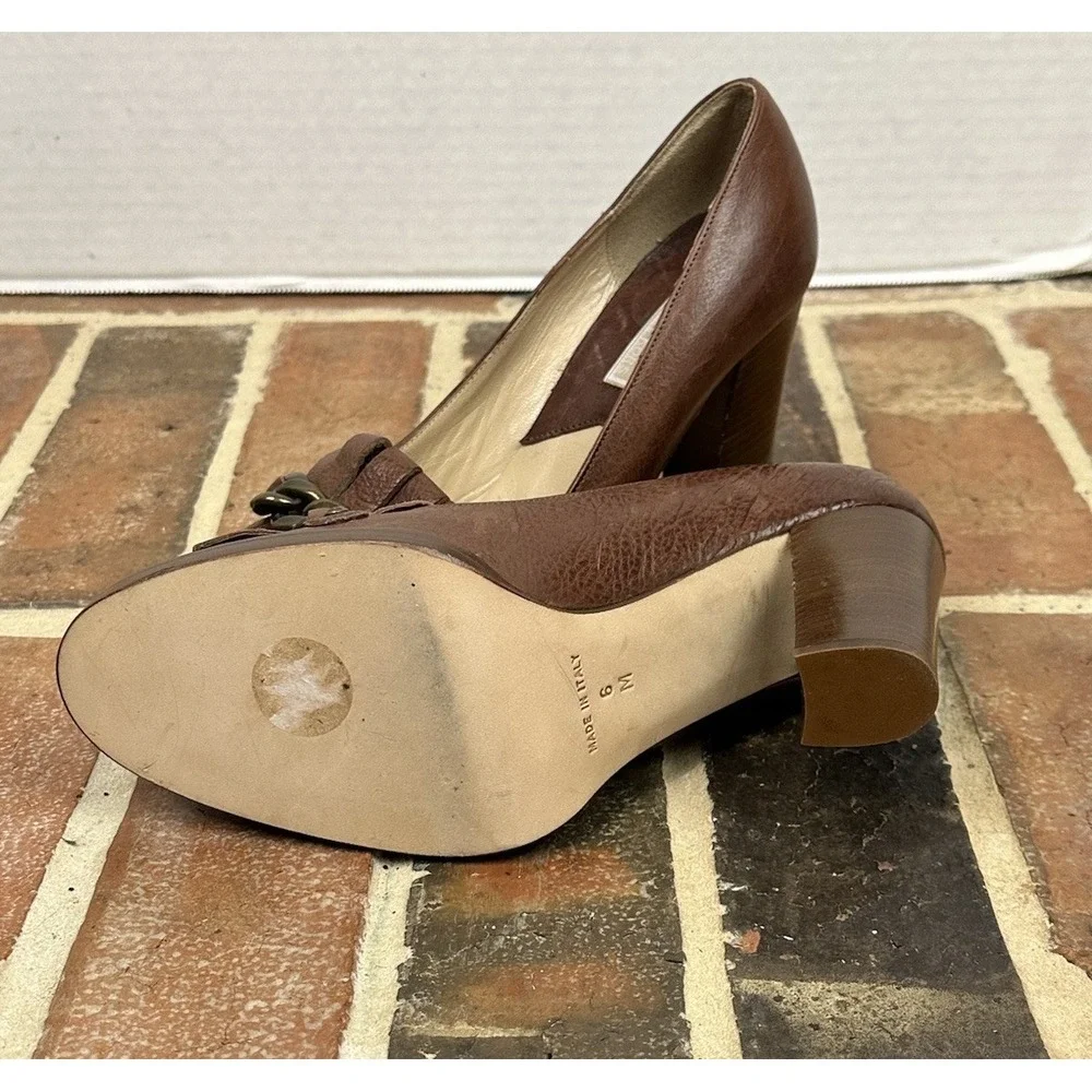 Michael Kors Collection Brown‎ Leather Kiltie Pumps Fringe Block Heel Women's 6